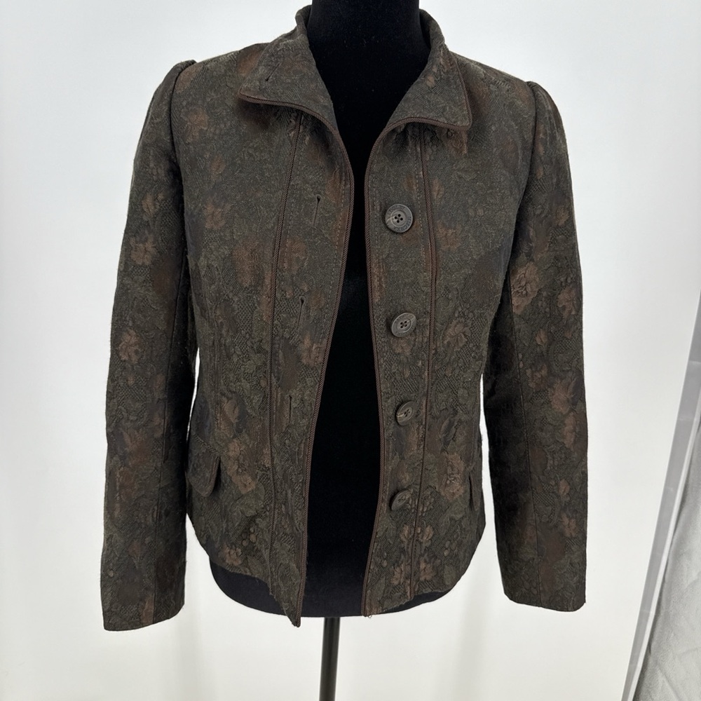 Y2K Badgley Mischka Jaqcard floral blazer size 4 green/brown